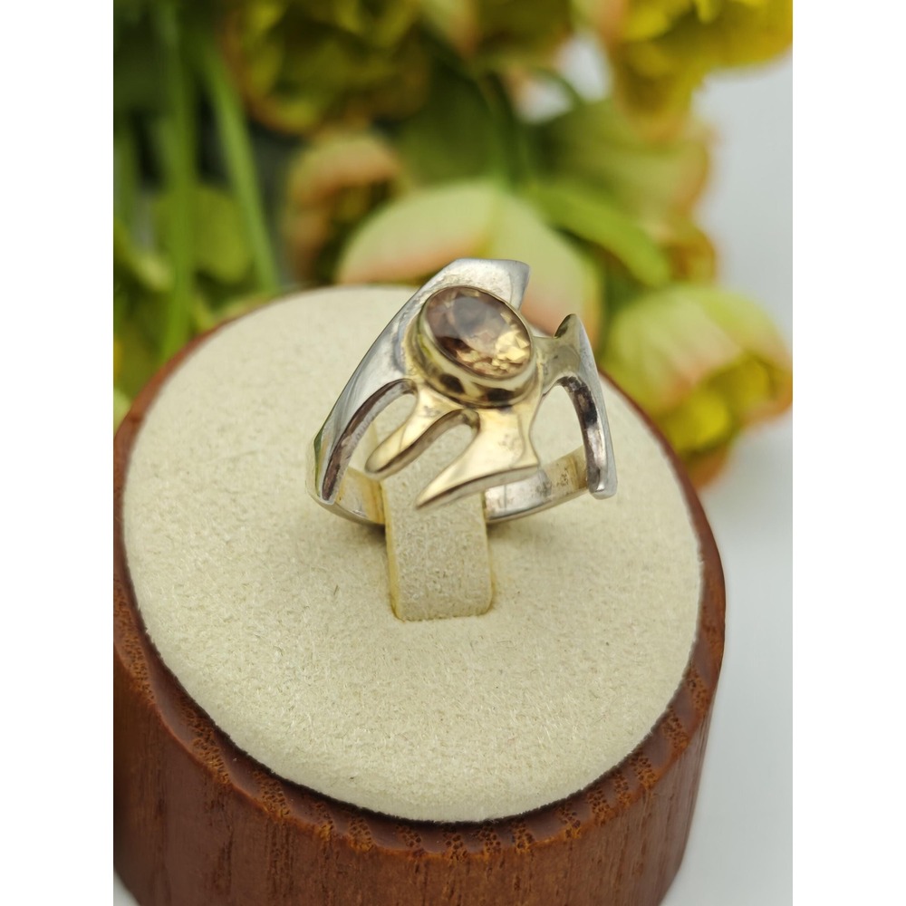 Avant Garde Artisan Statement Ring Women Size 6 Silver Gold Citrine Brutalist